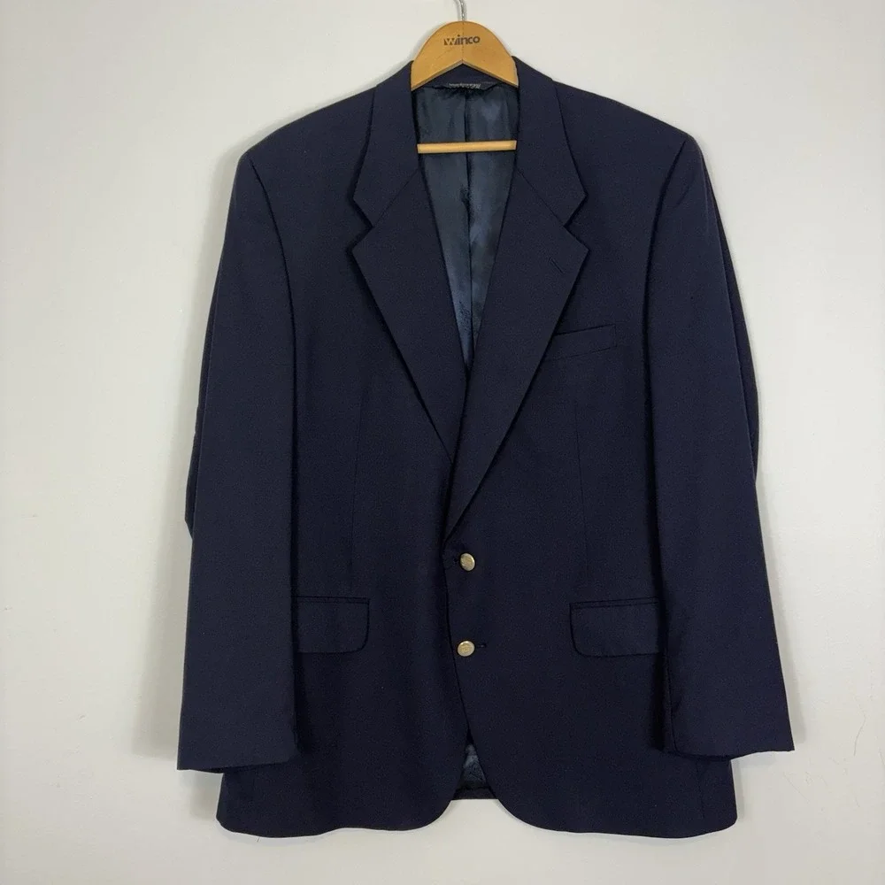 Burberrys Vtg Blazer Mens Sz 46L Navy 100% Wool‎ Super 110s USA Made Burberry